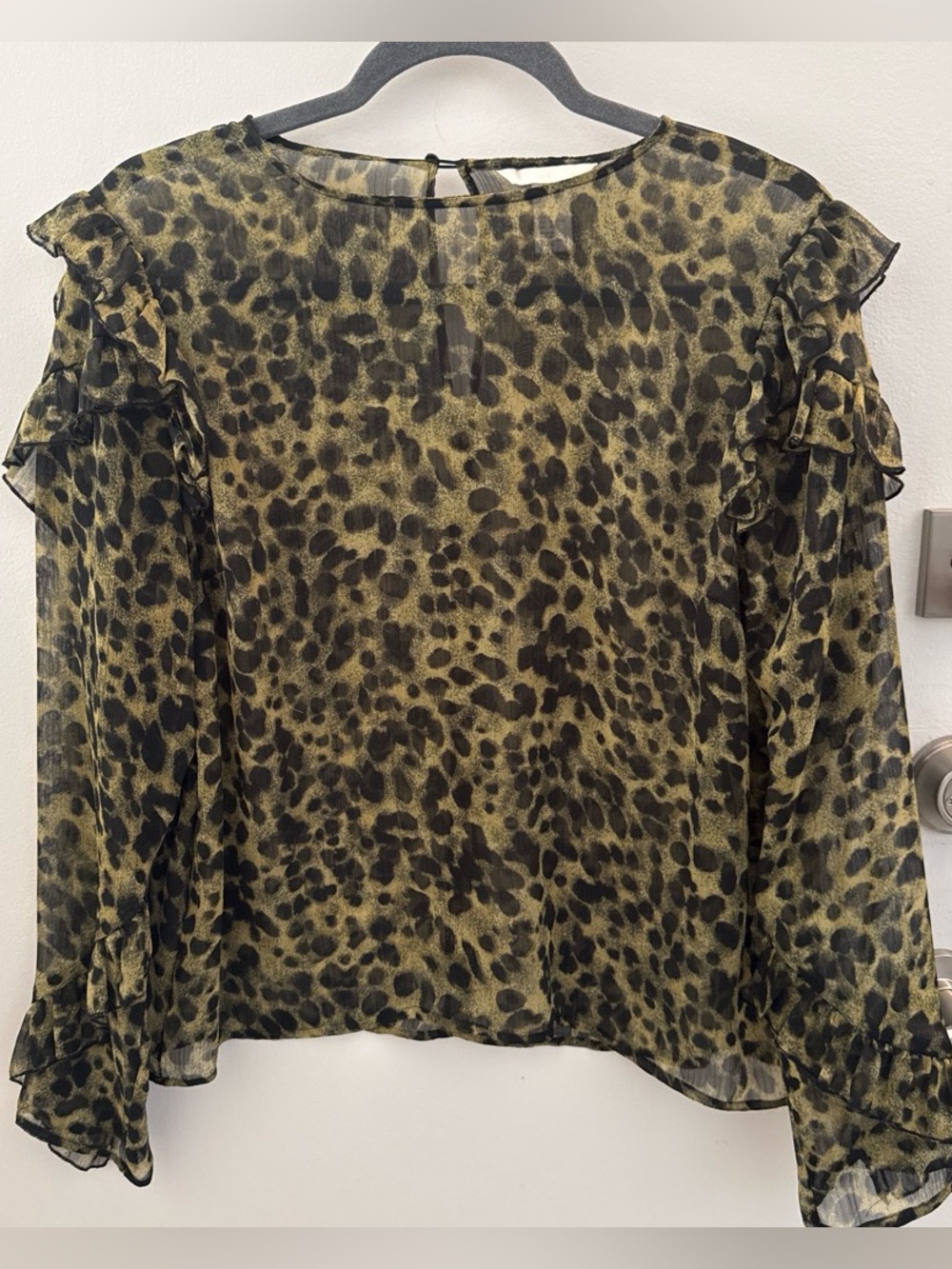 H&M Olive and Black Leopard Ruffle Blouse